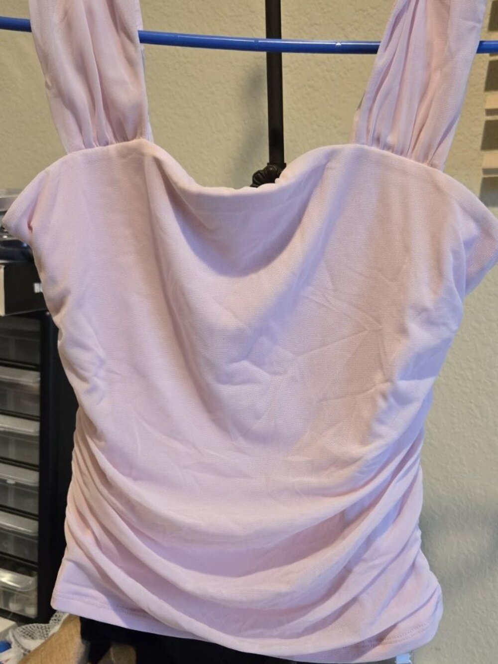 REORIA Pink Square Neck Ruche Tank Top Size Small